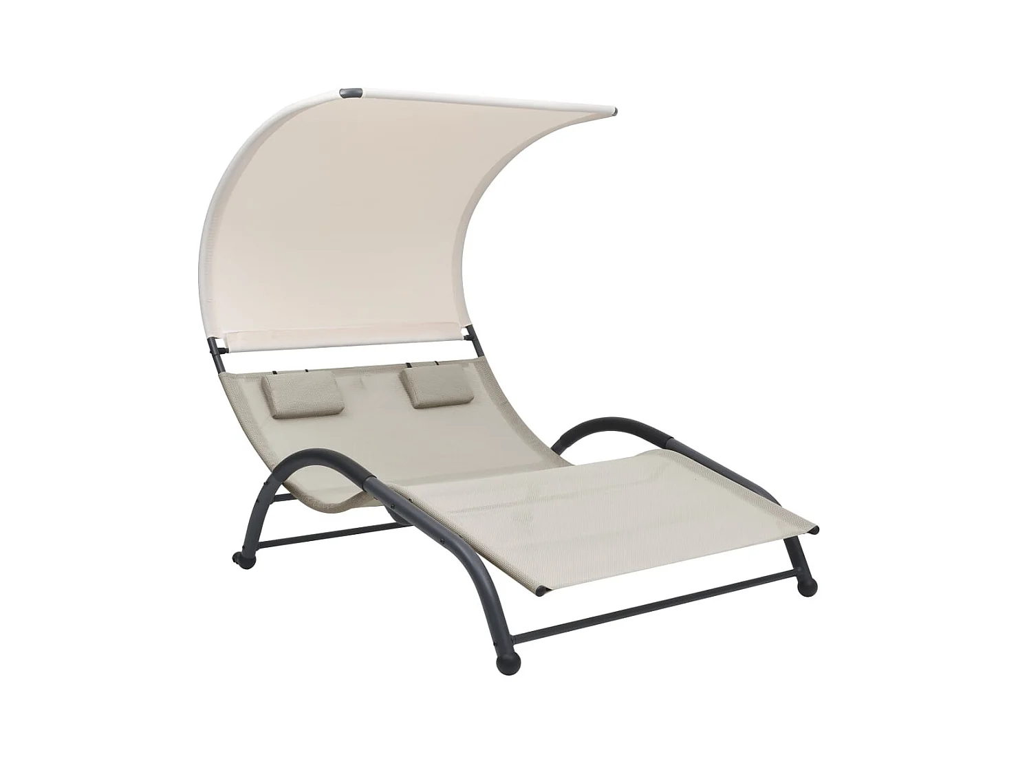 Chaise longue double avec auvent Textilène Crème