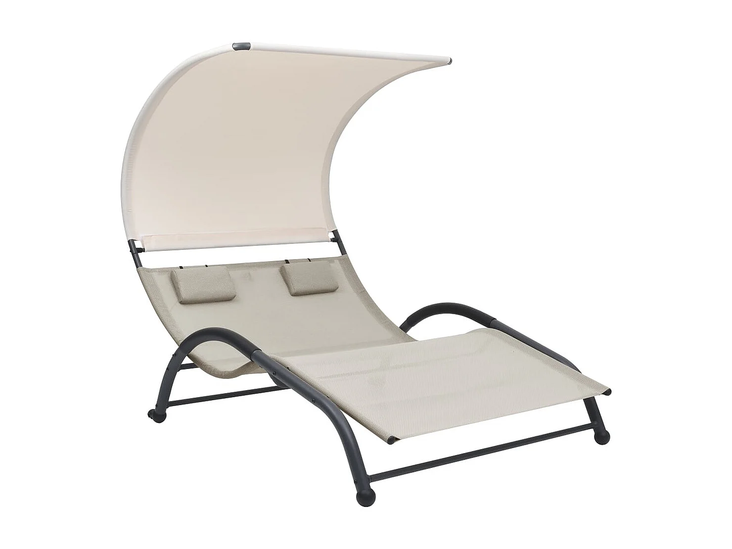 Chaise longue double avec auvent Textilène Crème