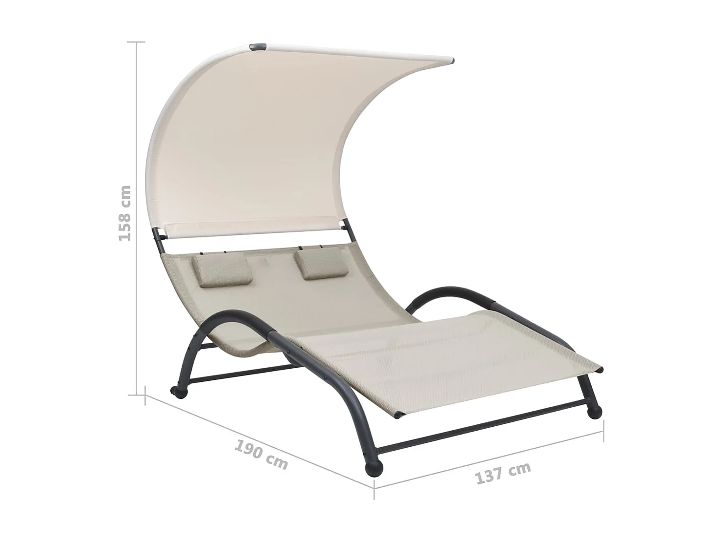 Chaise longue double avec auvent Textilène Crème