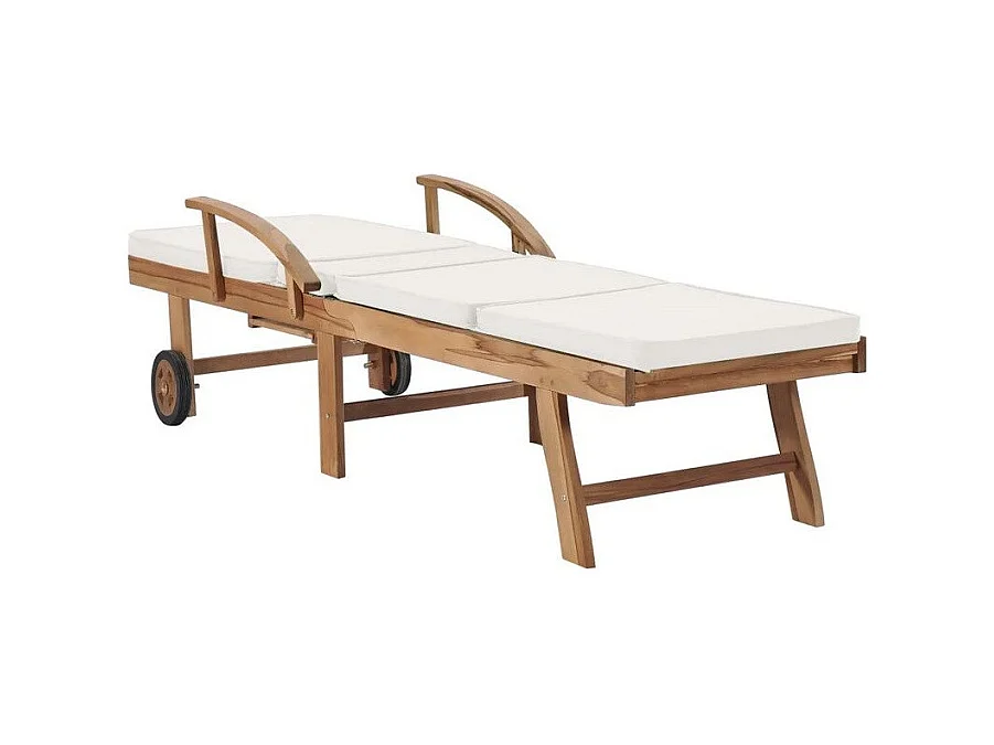 Chaise longue tissu crème et teck massif clair Evidi