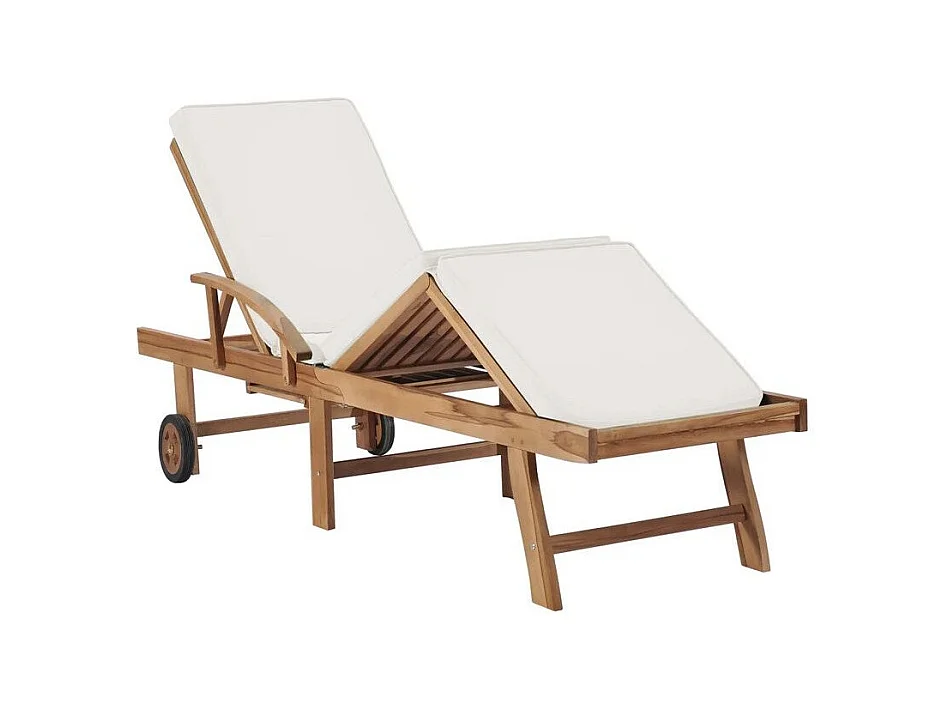 Chaise longue tissu crème et teck massif clair Evidi