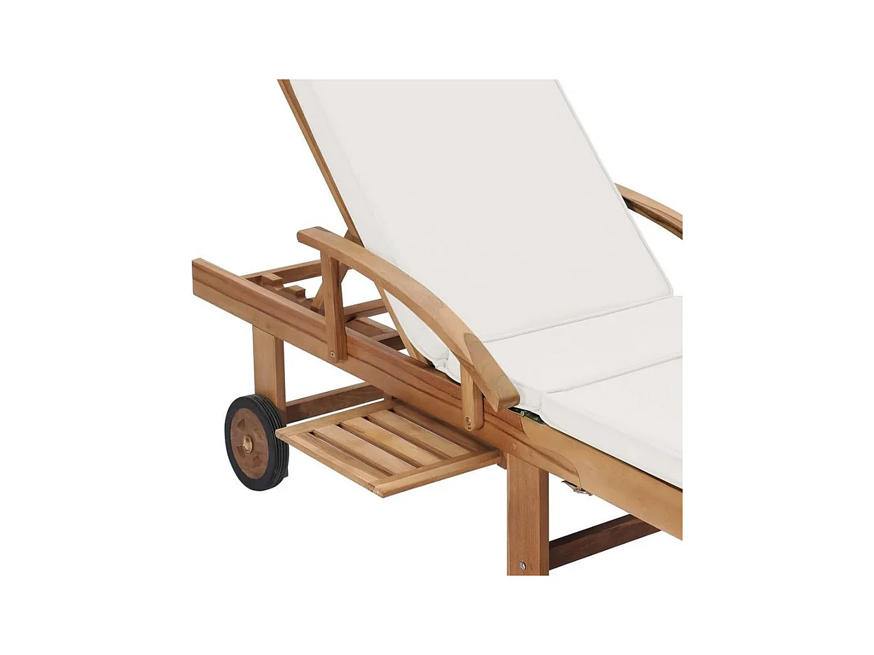 Chaise longue tissu crème et teck massif clair Evidi