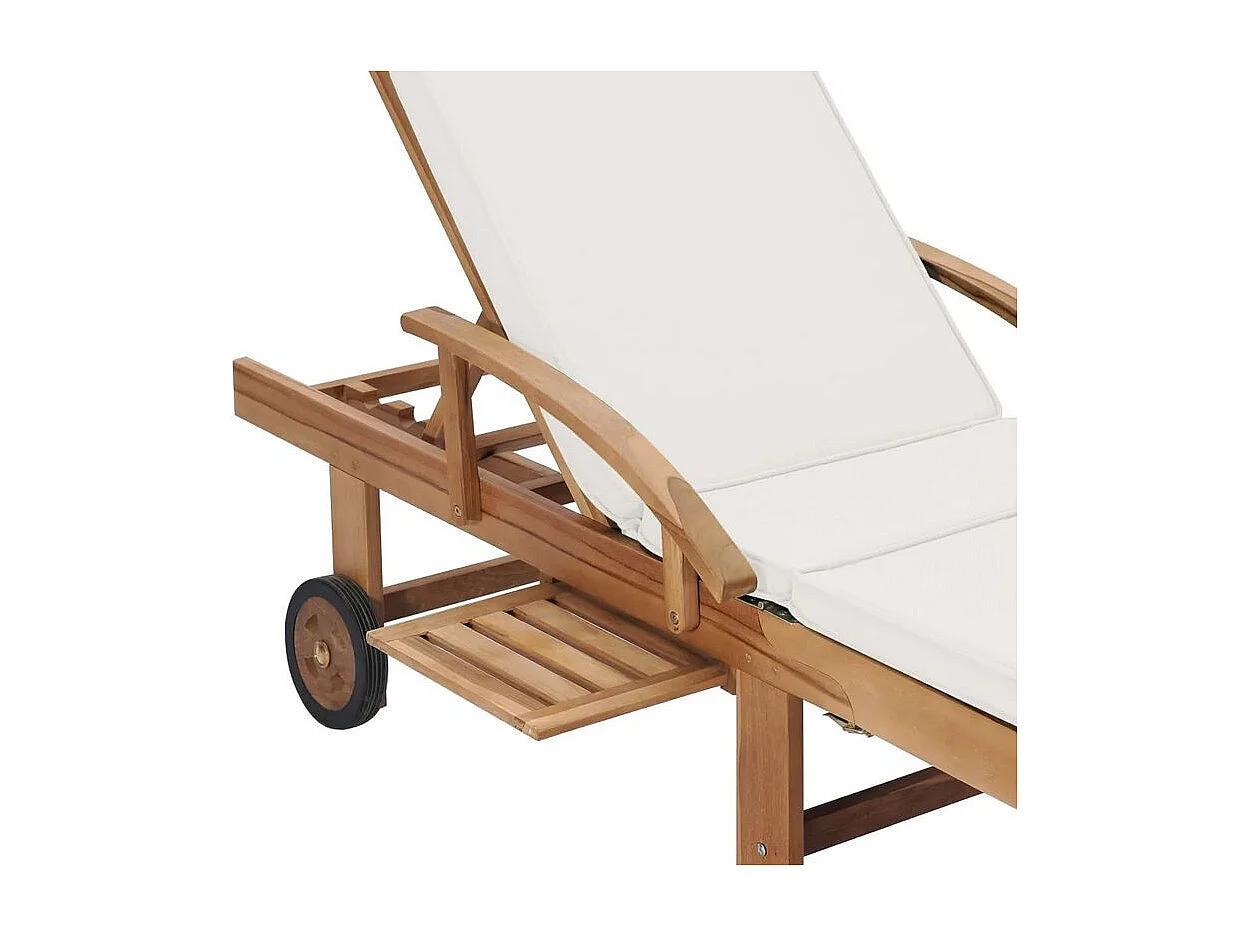 Chaise longue tissu crème et teck massif clair Evidi