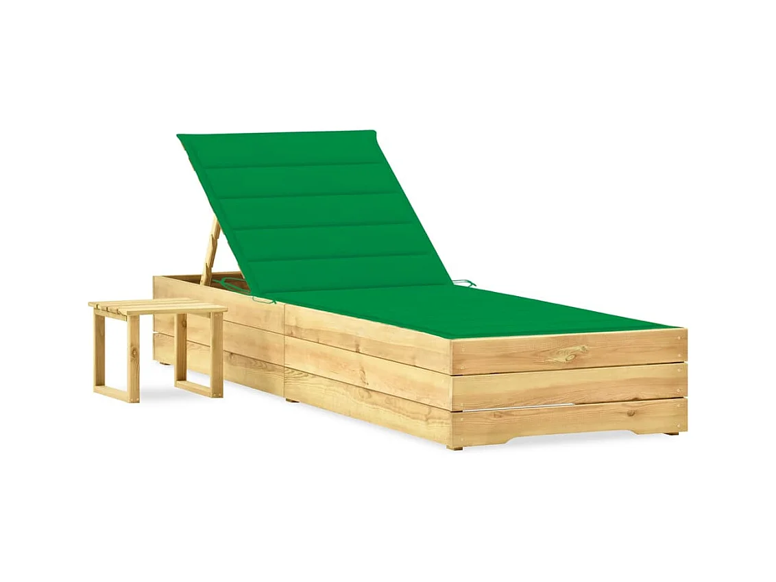 Chaise longue de jardin avec table et coussin Pin imprégné 26