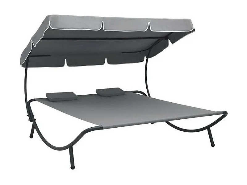 Lit de jardin 2 places polyester gris et métal noir Motio