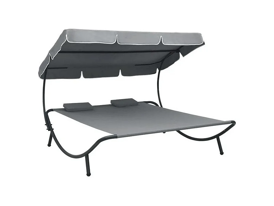 Lit de jardin 2 places polyester gris et métal noir Motio