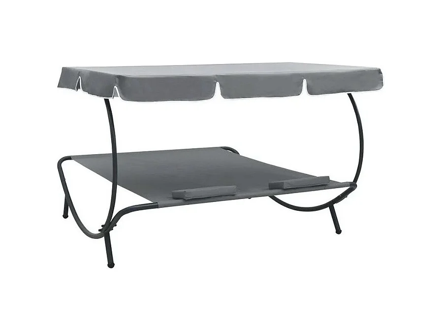 Lit de jardin 2 places polyester gris et métal noir Motio