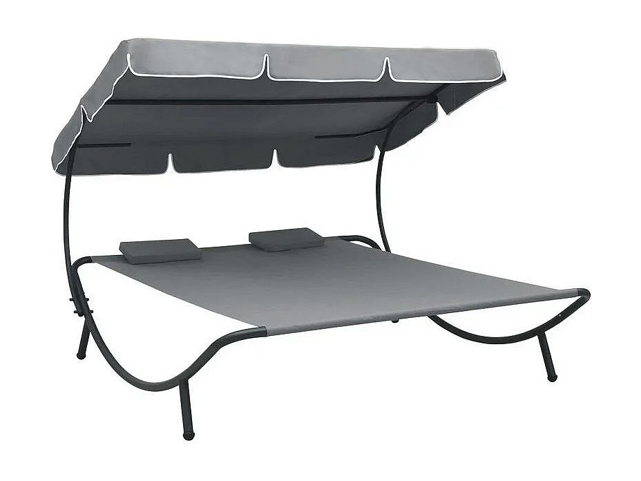 Lit de jardin 2 places polyester gris et métal noir Motio