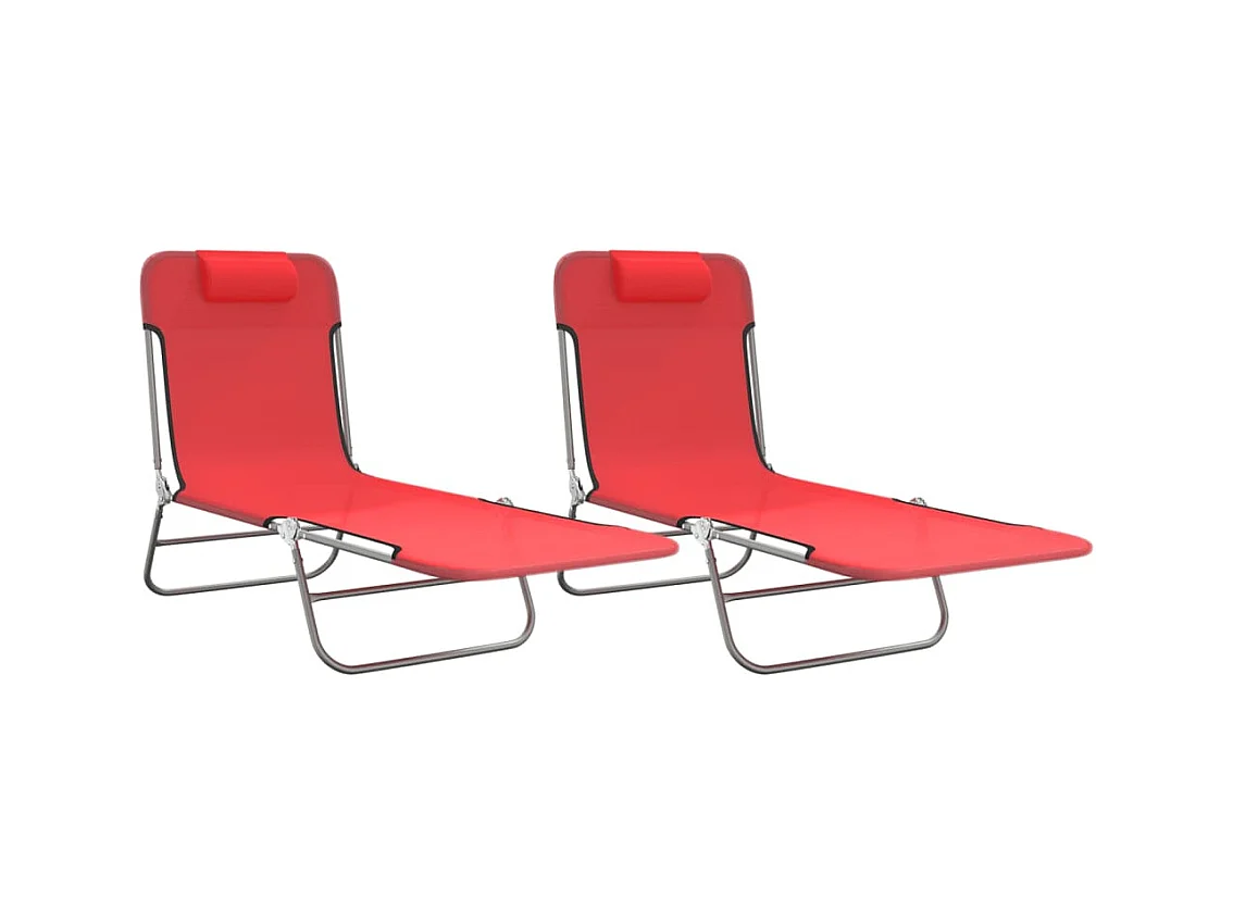 Chaises longues pliables 2 pcs rouge textilène et acier