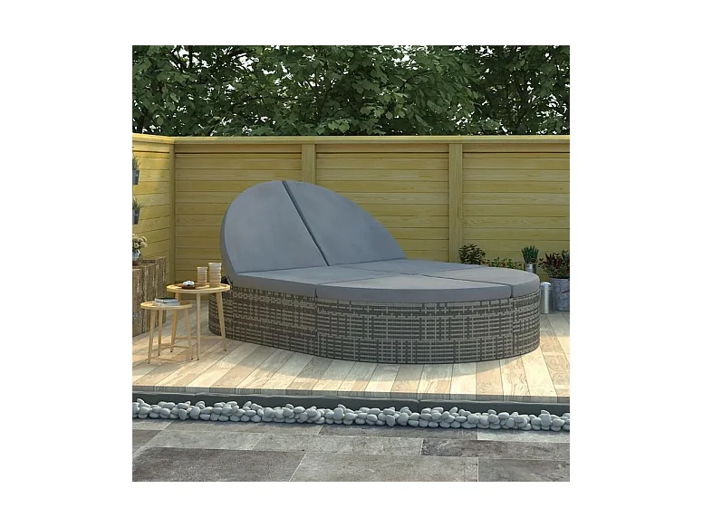 Lit de jardin polyester et résine tressée gris Methy