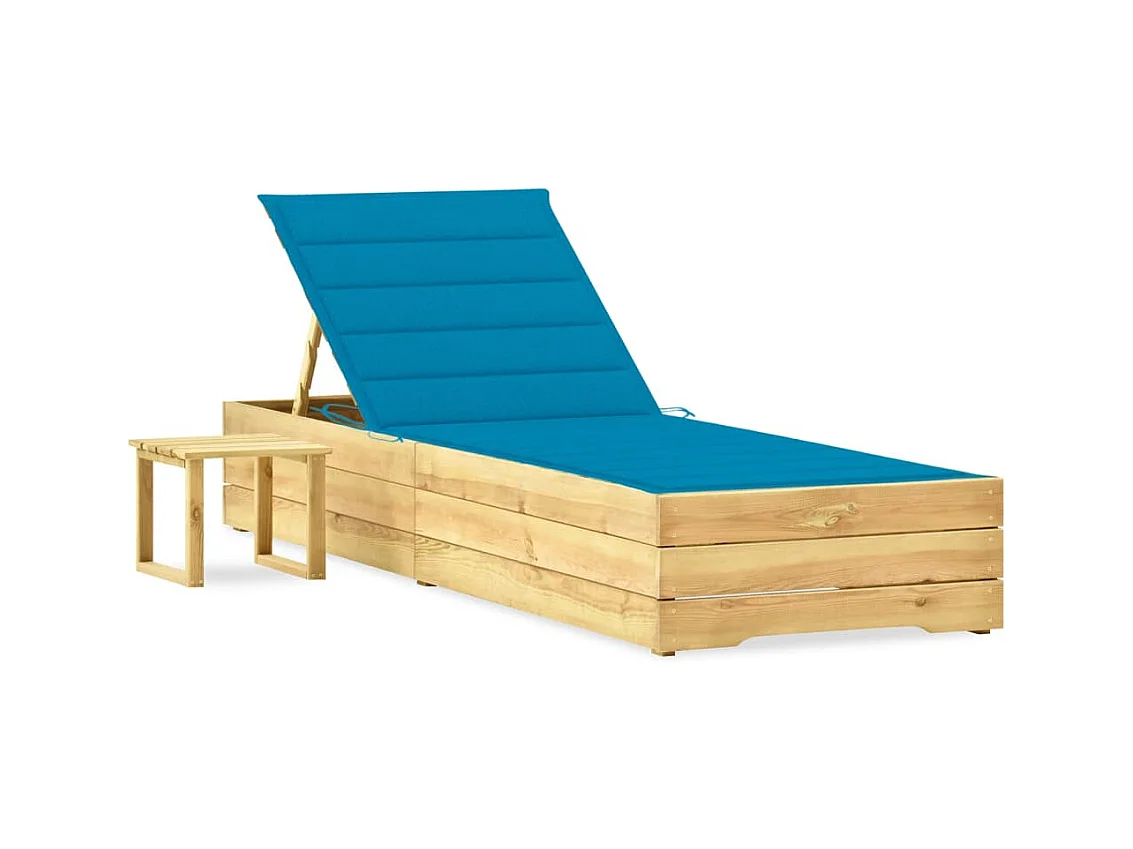 Chaise longue de jardin avec table et coussin Pin imprégné 25