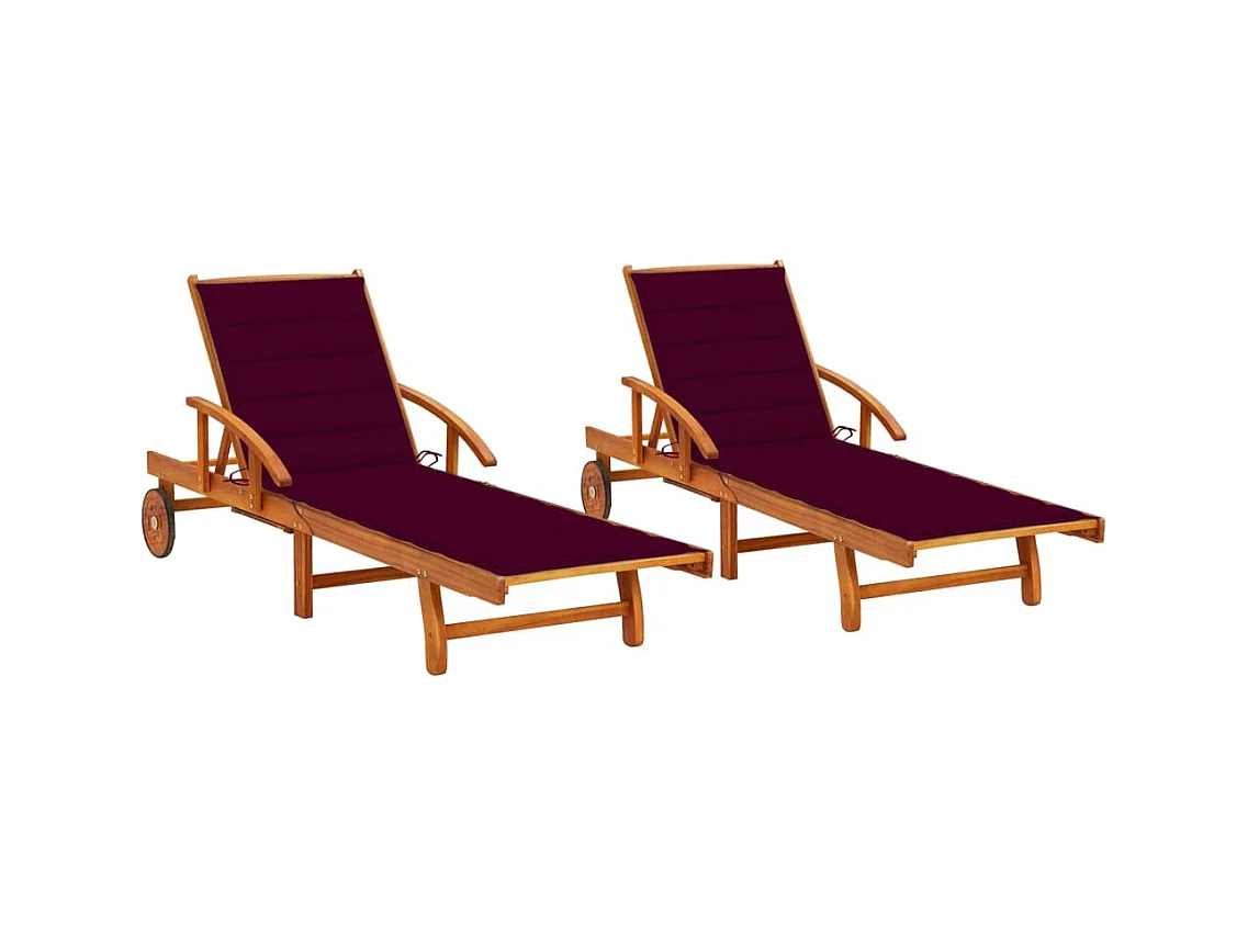 Chaises longues 2 pcs avec coussins Bois d'acacia solide 11