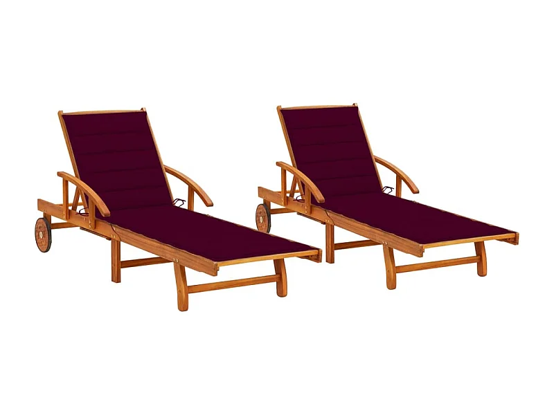 Chaises longues 2 pcs avec coussins Bois d'acacia solide 11