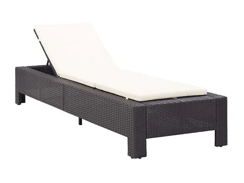 Chaise longue tissu blanc et résine tressée noire Daget