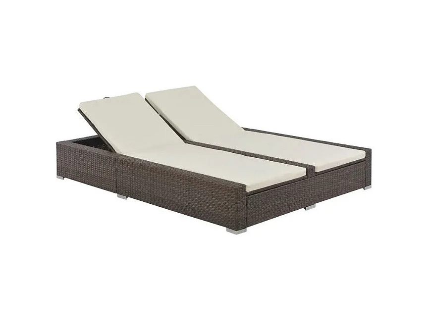 Lit de jardin double tissu beige et résine tressée marron Luvi