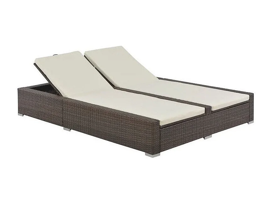 Lit de jardin double tissu beige et résine tressée marron Luvi