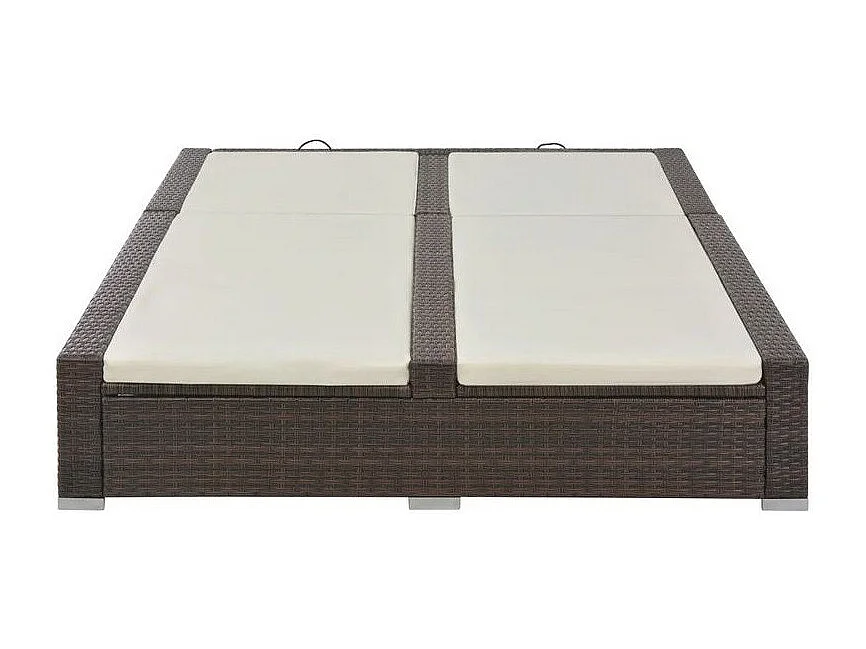 Lit de jardin double tissu beige et résine tressée marron Luvi