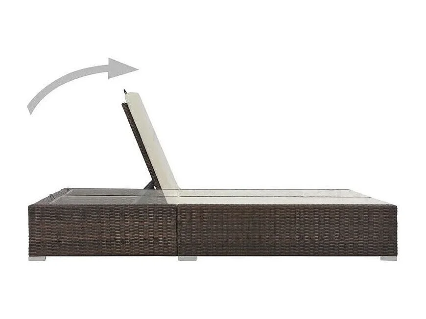 Lit de jardin double tissu beige et résine tressée marron Luvi