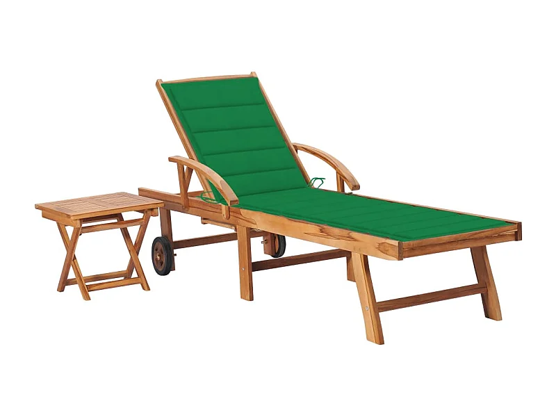 Chaise longue avec table et coussin Bois de teck solide 15