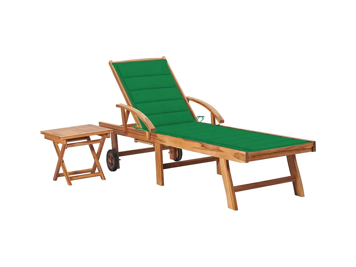 Chaise longue avec table et coussin Bois de teck solide 15