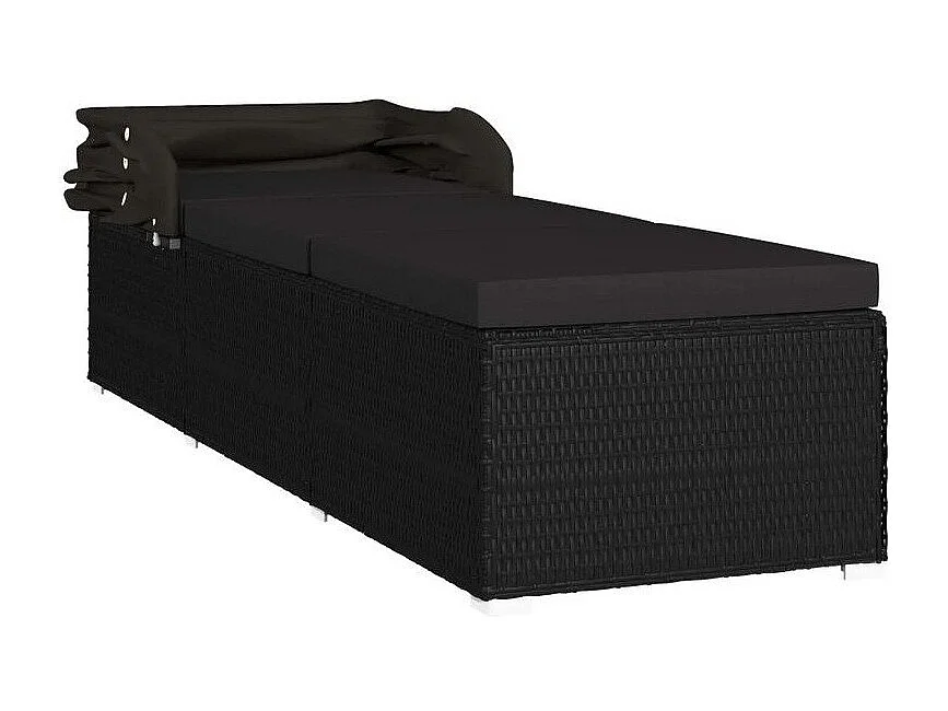 Chaise longue avec auvent tissu et résine tressée noire Nasher