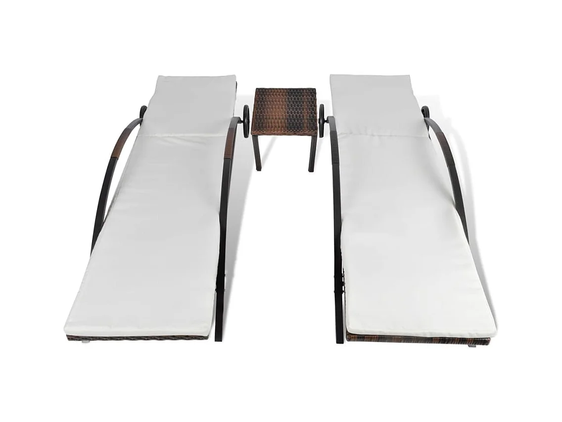 Chaises longues avec table Résine tressée Marron