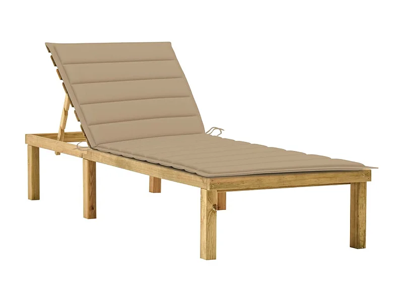 Chaise longue avec coussin beige Bois de pin imprégné