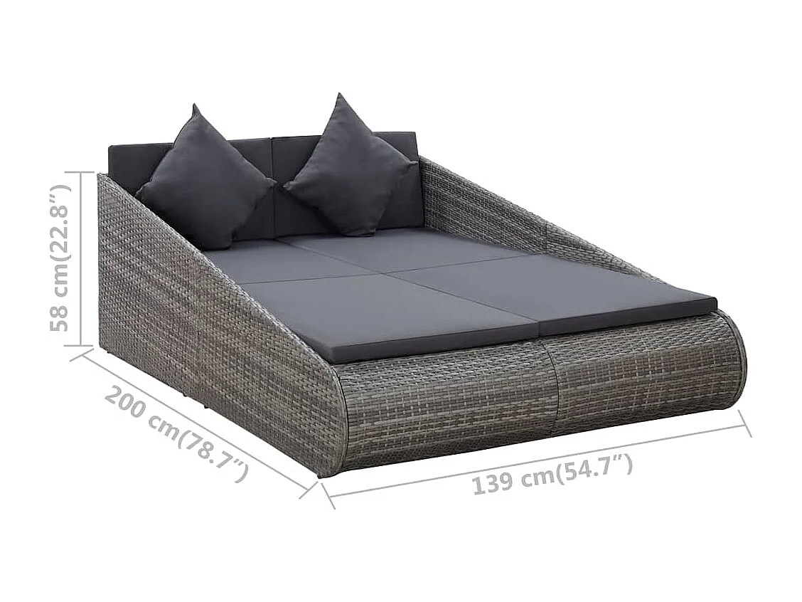 Lit de jardin Gris 200x139 Résine tressée