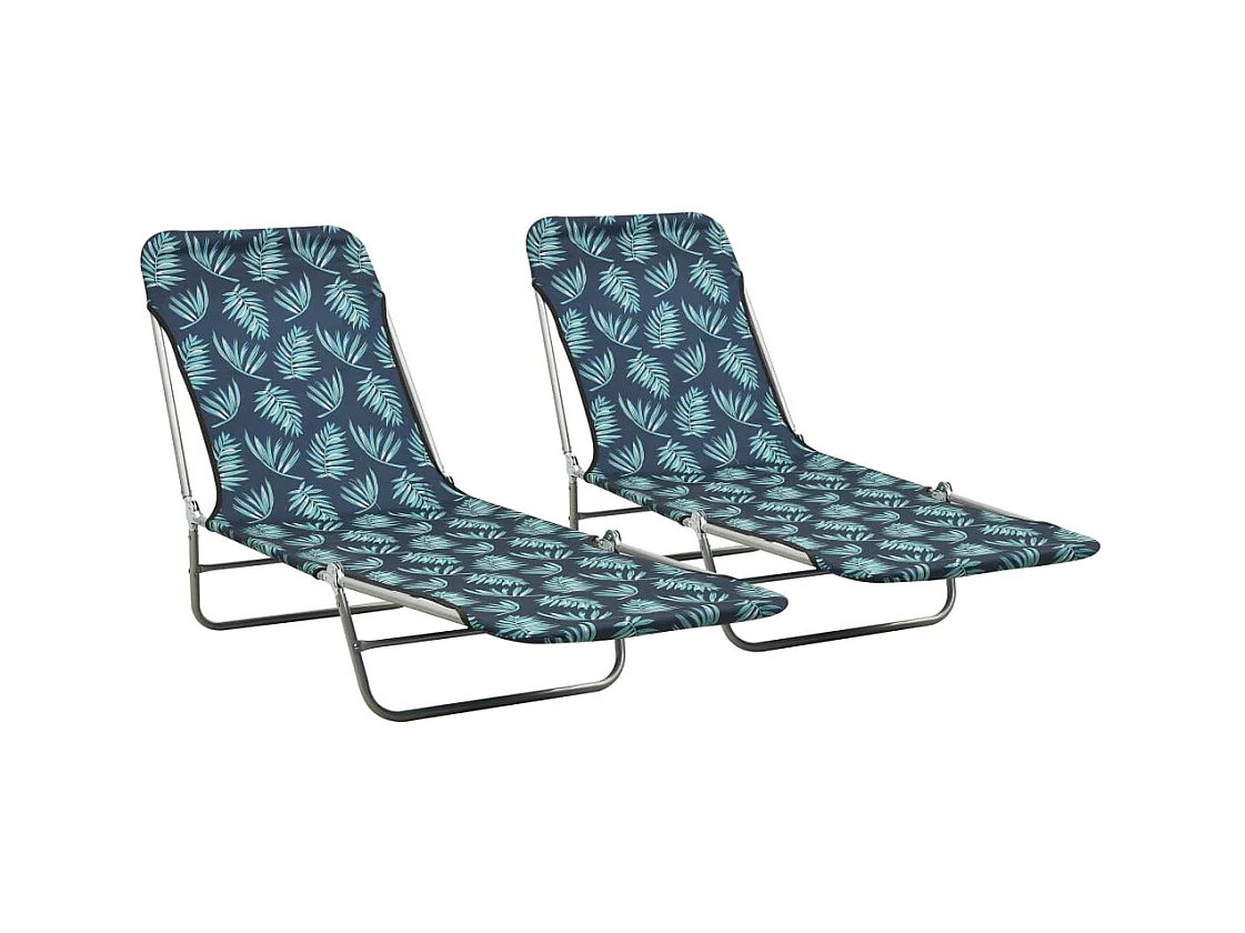Chaises longues pliables 2 pcs Acier et tissu Motif de feuilles