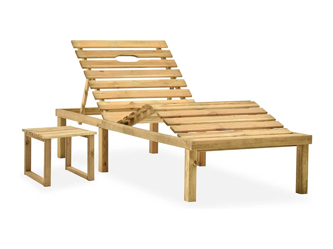 Chaise longue de jardin avec table et coussin Pin imprégné 55
