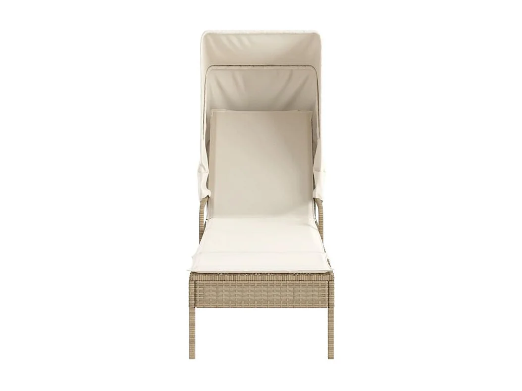 Chaise longue avec auvent et table beige résine tressée