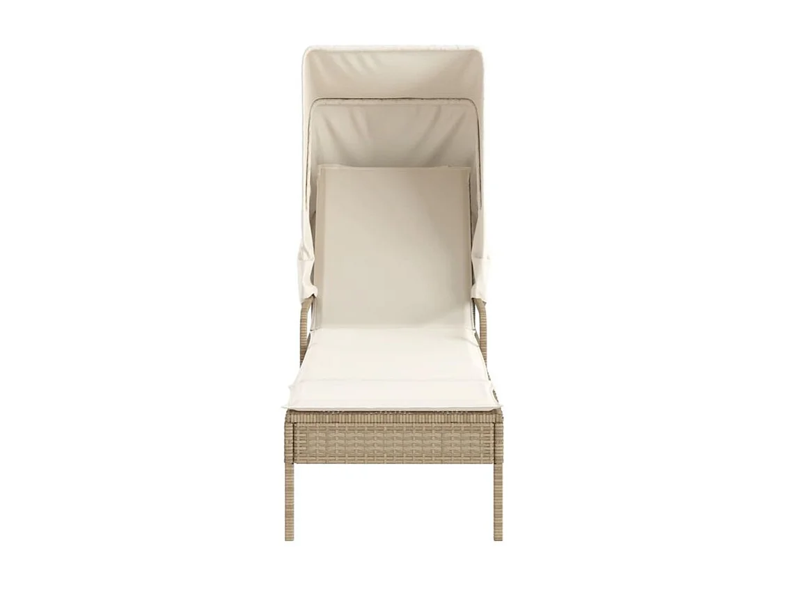 Chaise longue avec auvent et table beige résine tressée
