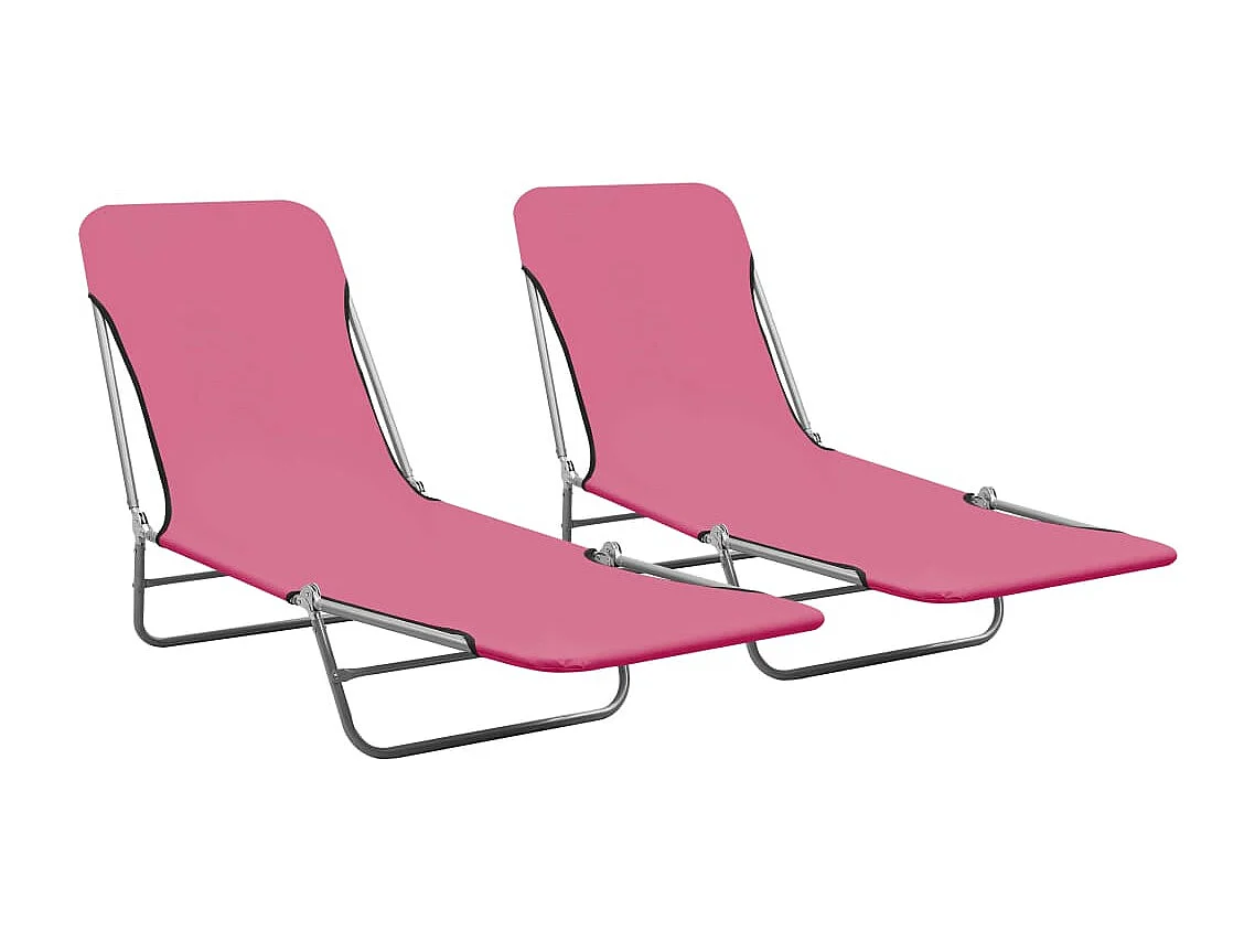 Chaises longues pliables 2 pcs Acier et tissu Rose