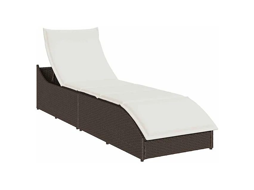Chaise longue pliante coussin rangement marron résine tressée