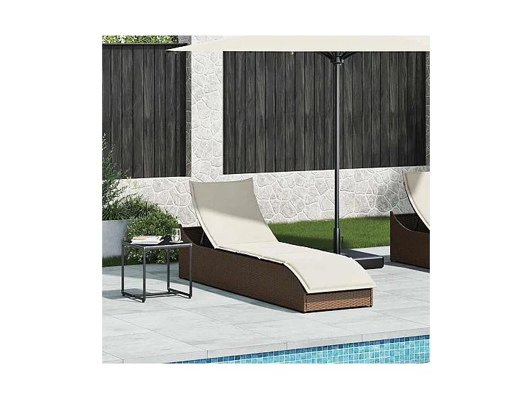 Chaise longue pliante coussin rangement marron résine tressée