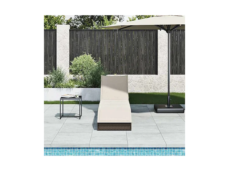 Chaise longue pliante coussin rangement marron résine tressée