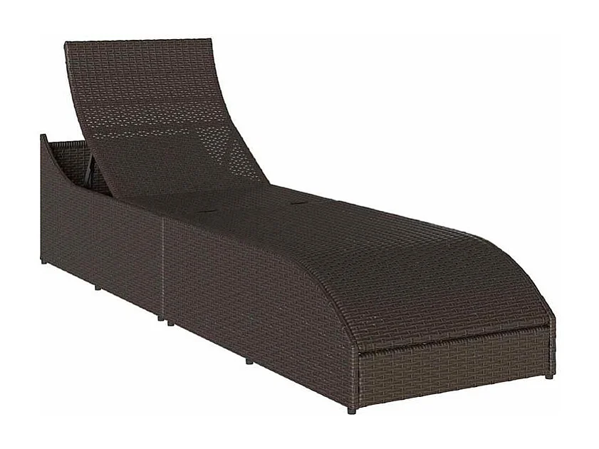 Chaise longue pliante coussin rangement marron résine tressée