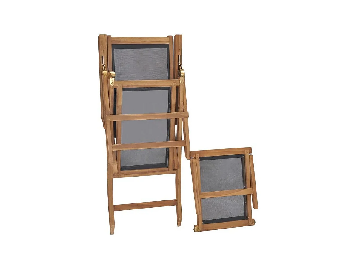 Chaise longue pliable textilène noir et teck massif clair Isser