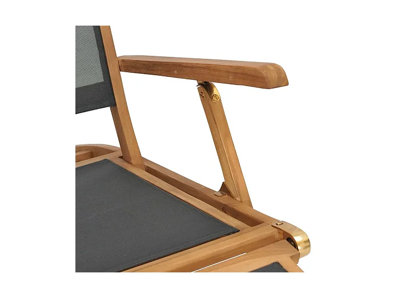 Chaise longue pliable textilène noir et teck massif clair Isser