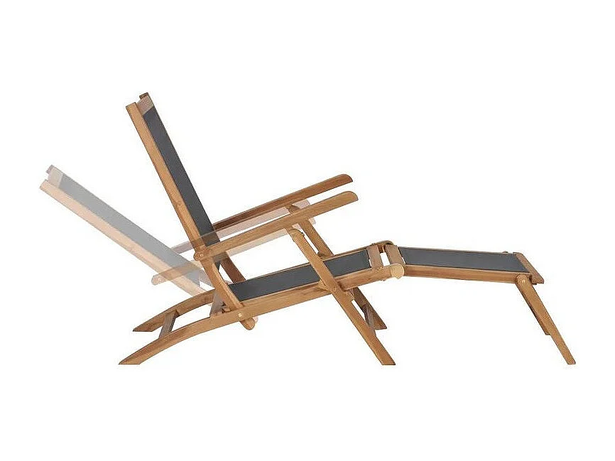Chaise longue pliable textilène noir et teck massif clair Isser