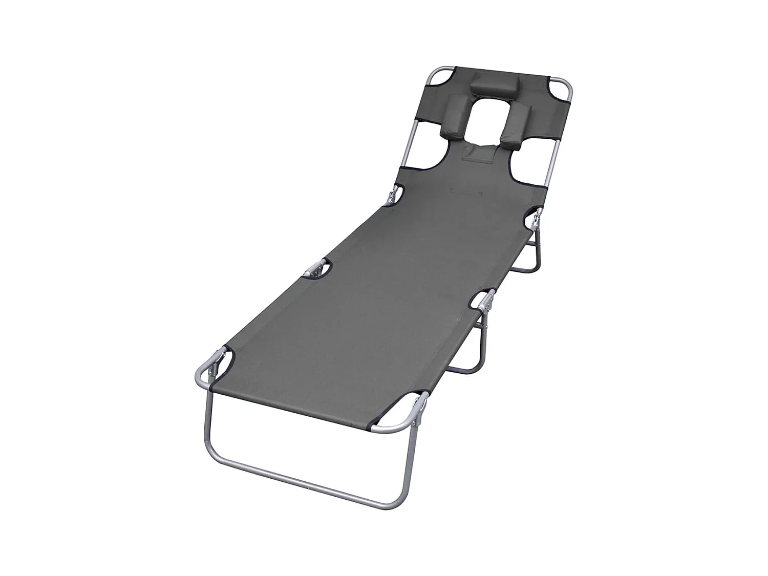 Chaise longue pliable et coussin de tête Dossier réglable Gris