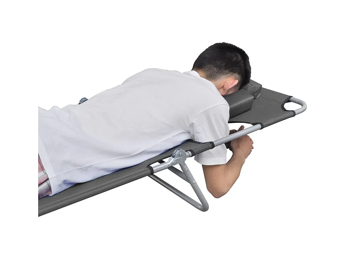 Chaise longue pliable et coussin de tête Dossier réglable Gris