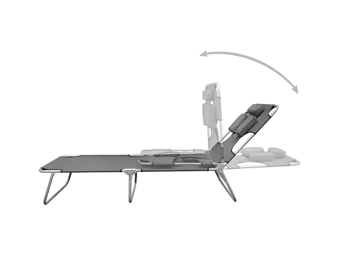 Chaise longue pliable et coussin de tête Dossier réglable Gris