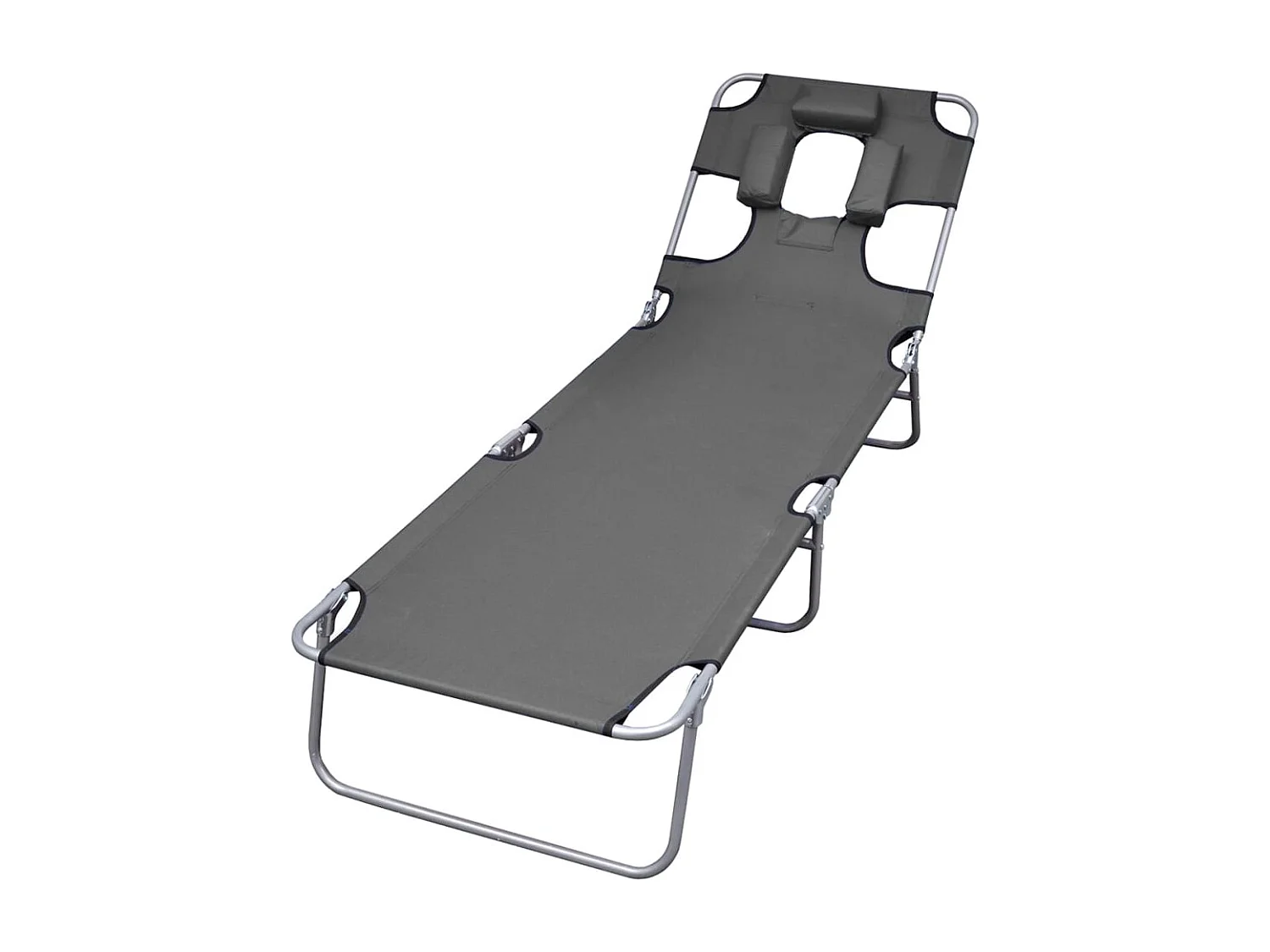 Chaise longue pliable et coussin de tête Dossier réglable Gris