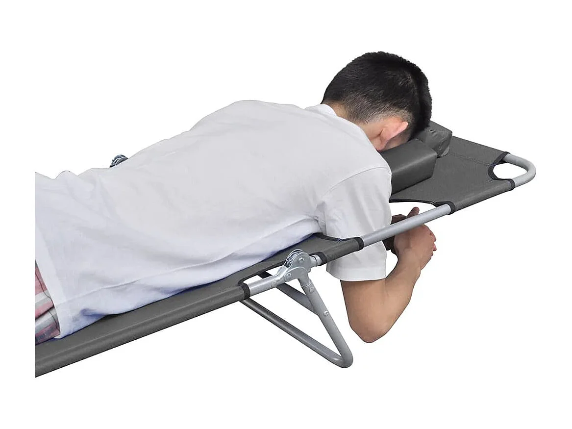Chaise longue pliable et coussin de tête Dossier réglable Gris