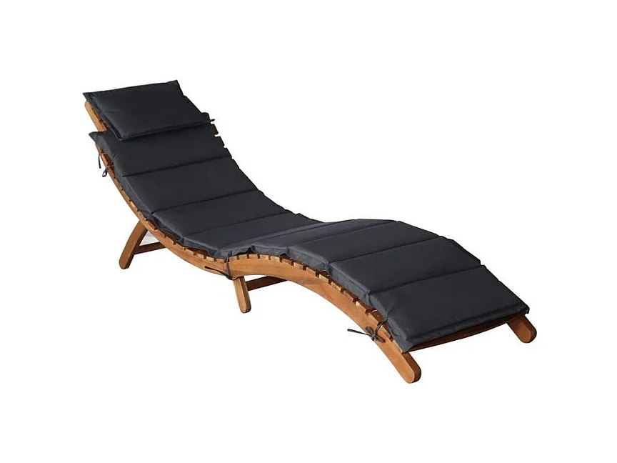 Chaise longue pliable tissu gris et acacia massif huilé Tulak