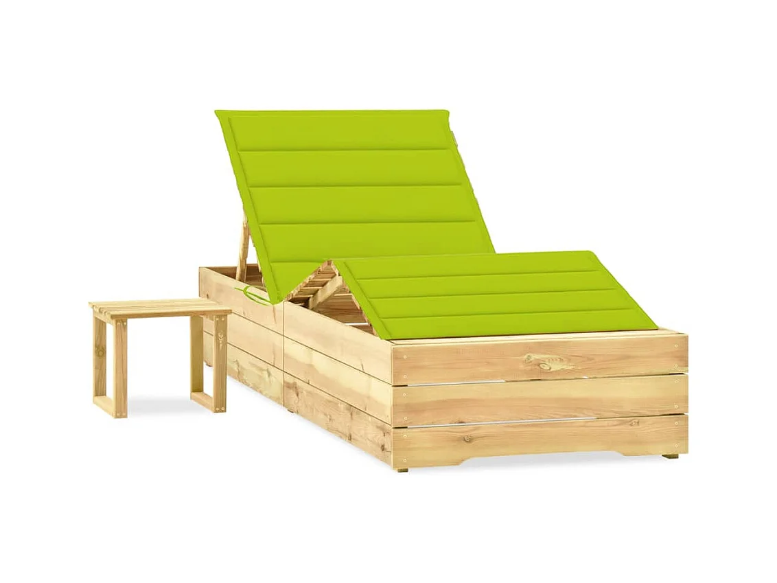 Chaise longue de jardin avec table et coussin Pin imprégné 47