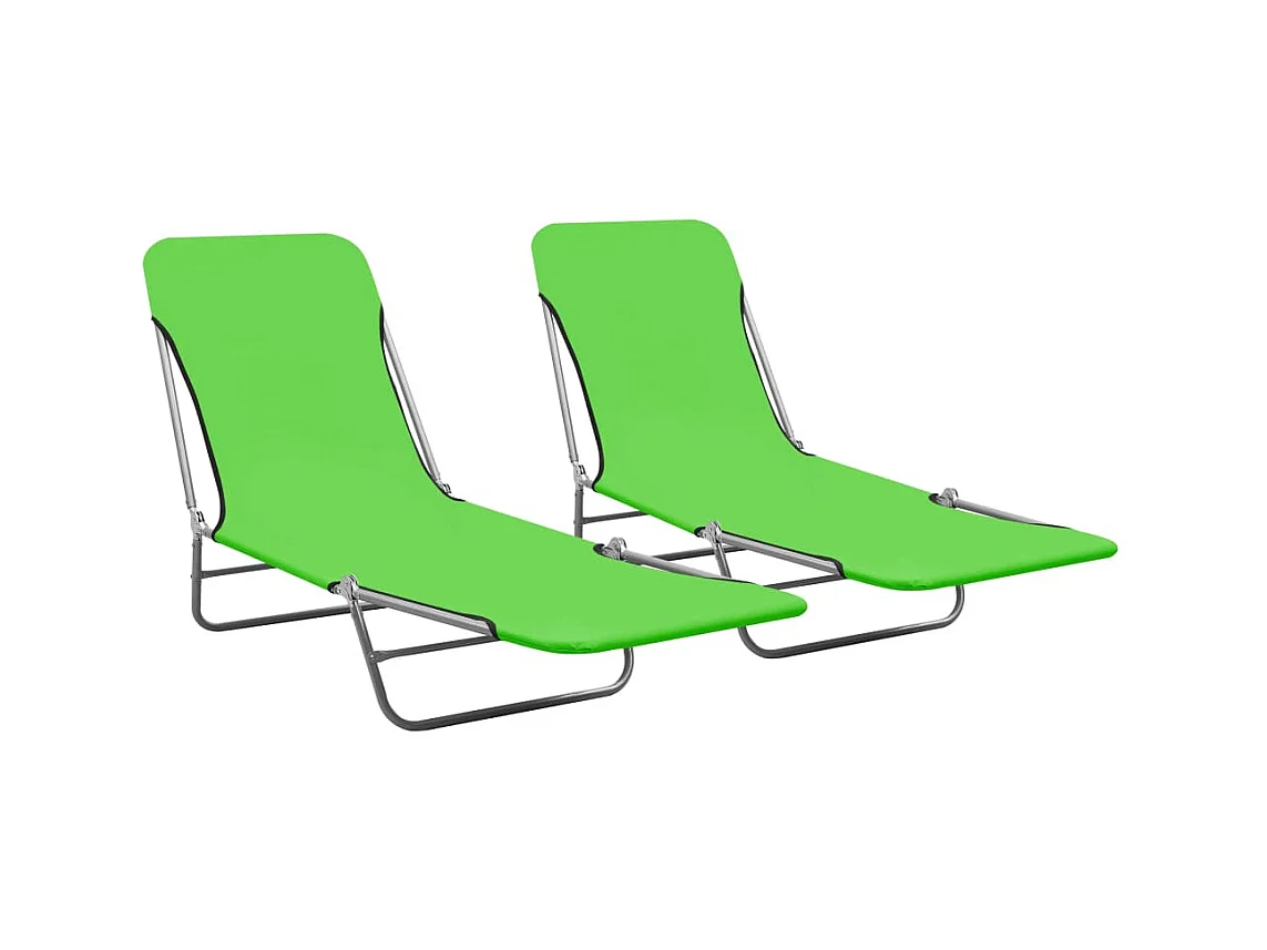 Chaises longues pliables 2 pcs Acier et tissu Vert