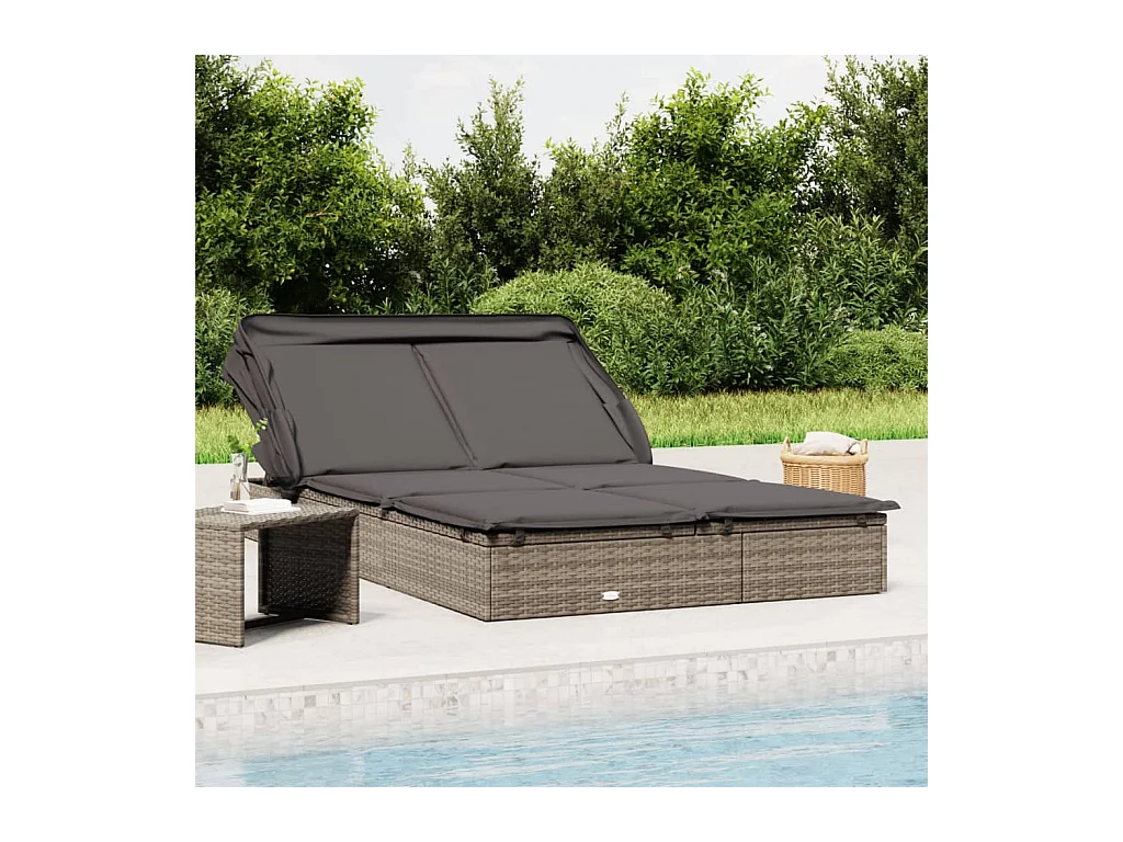 Transat 2 places avec toit pliable gris 213x118x97