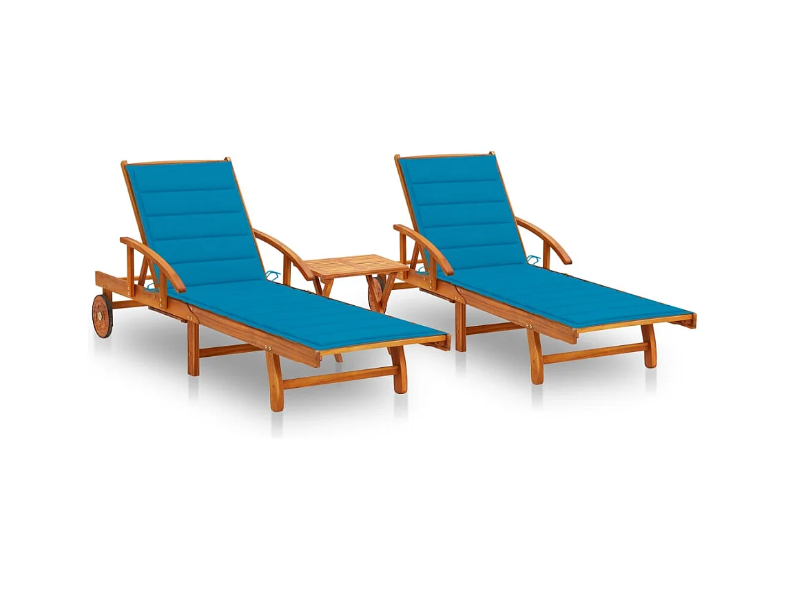 Chaises longues 2 pcs avec table et coussins Acacia solide 28